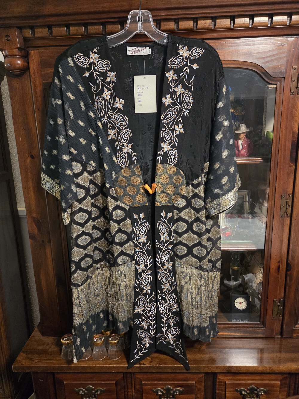 Bohemian Embroidered Black Kimono Jacket Festival Artisan Size M/L NWT